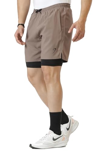 Image of FUAARK Double Layer 2 in 1 Sports Shorts with Inner Tights for Men Gym Tight Short with Pocket