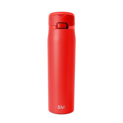 Image of Simple Modern Water Bottle with Straw & Handle | 24oz | Red | Mesa Loop Insulated Water Bottle for School, Sports, Travel | Leak Proof, Stainless Steel | Rudolf