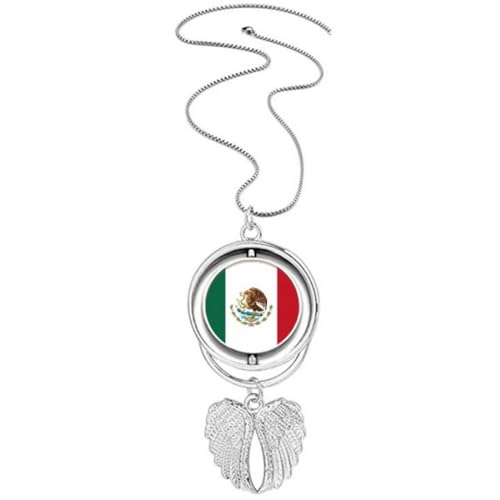 Collier drapeau mexique Amecountry avec pendentif ailes d'ange et médaillon rotatif