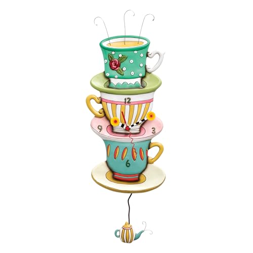 Reloj de pared analógico con péndulo y diseño de tazas apiladas miniatura 1