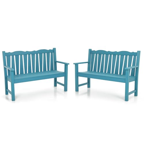 Image of Outdoor Bench Set of 2, Weatherproof Garden Benches for Outdoors, All Weather HIPS Patio Bench Holds up to 800lbs, Never Rot or Fade, Comfort Bench for Porch Garden Patio Yard and Park