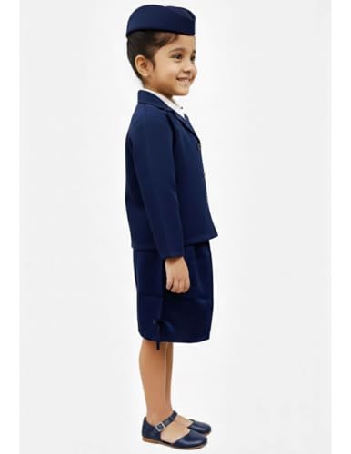 Image of BookMyCostume Airline Air Hostess Kids Fancy Dress Costume for Girls - Blue 3-4 years