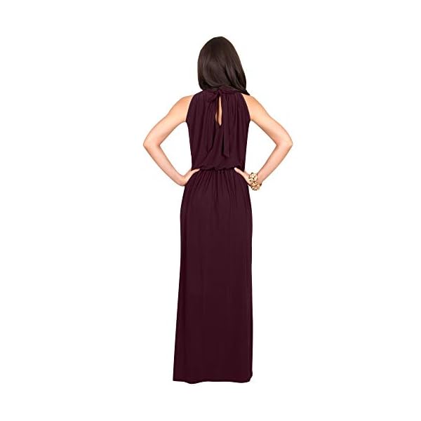 KOH-KOH-Sexy-Sleeveless-Summer-Formal-Flowy-Casual-Gown KOH KOH Womens Long Sexy Sleeveless Bridesmaid Halter Neck Wedding Party Guest Summer Flowy Casual Brides Formal Evening A-line Gown Gowns Maxi Dress Dresses, Maroon Wine Red L 12-14