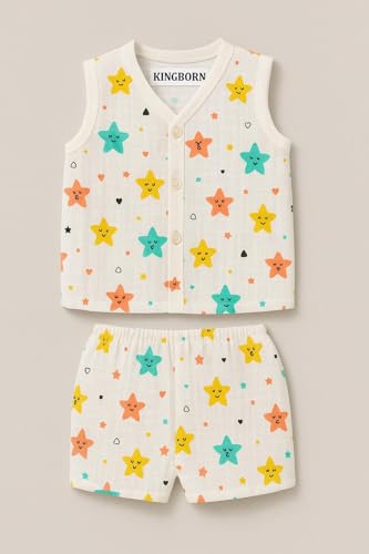 Image of Muslin Jabla & Shorts|For Boys & Girls|Summerwear Sleeveless Vest|Baby Products|Casual Clothing Set