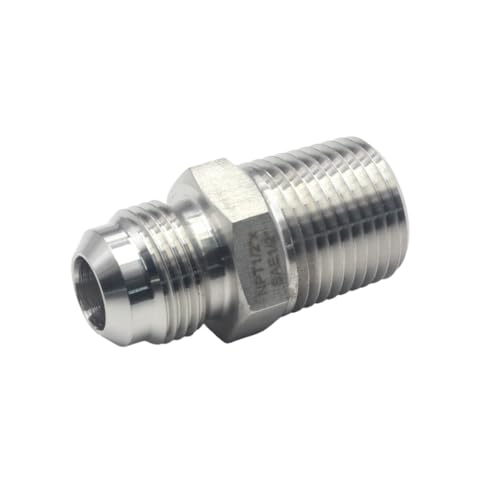 Image of HFS(R) 4PCS, 1 /2 inch NPT Male to 1 /2 inch SAE Male Flare Tubing Adapter Hose Connector Pipe Fittings 304 Stainless Steel