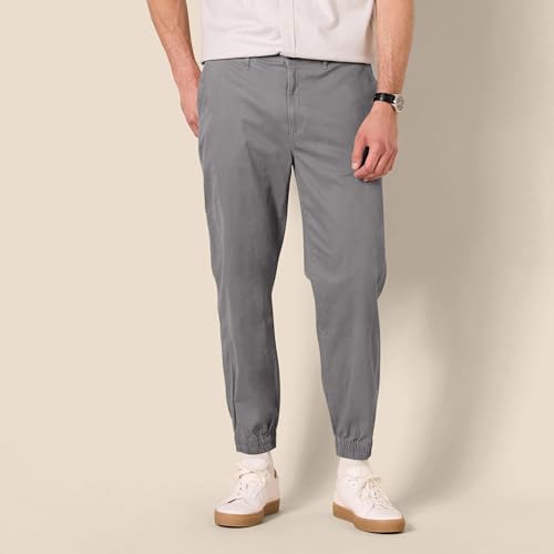 Amazon Essentials Herren Chino-Jogginghose Mit Geradem Schnitt, Kohlegrau, L