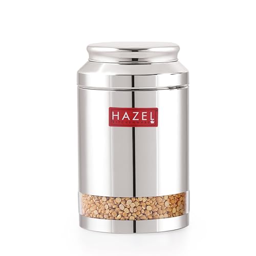 Image of HAZEL Steel Transparent Airtight Jar 3250 ML | Storage Container for Grains, Pulses & Snacks