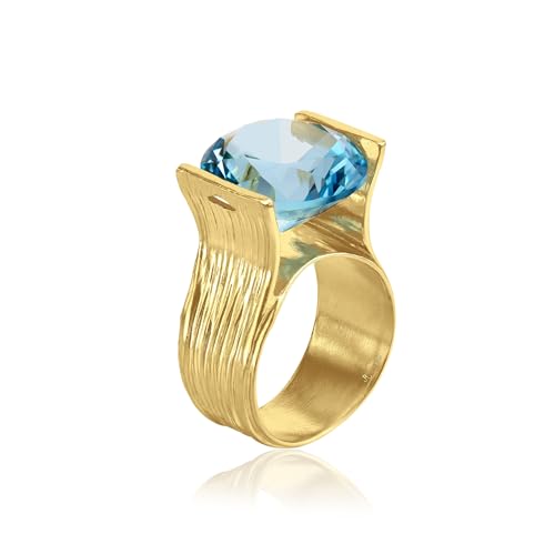 JEAN RACHEL JEWELRY 14K Gold Plated Sterling Silver Ring with 11.75 TCW Cubic Zirconia - Textured Band Vintage Design - Hypoallergenic, Lead & Nickel Free Jewelry Statement Rings for Women