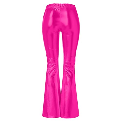 Womens Shinny Metallic Sequins High Waist Wide Leg Stretchy Bell Bottom Flared Pants, Wet Look Pants Club Wear3