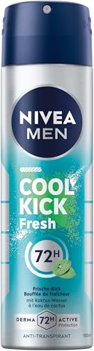 NIVEA MEN Cool Kick Fresh Deo Spray, Deodorant mit 72h Antitranspirant-Schutz gegen Schweiß und Körpergeruch, Deospray mit Kaktuswasser ohne Ethylalkohol (150 ml)