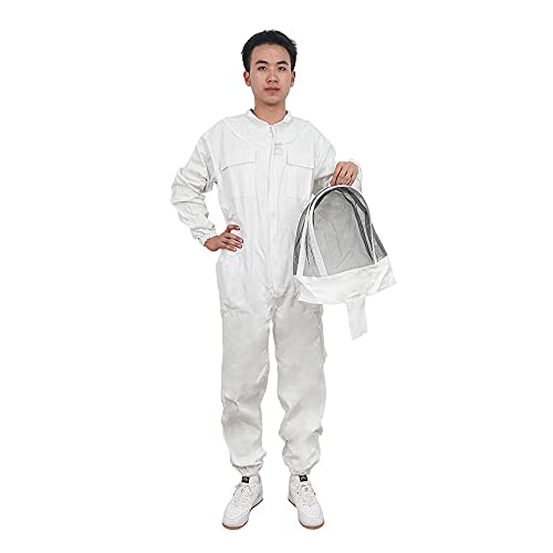 BEEXTM Beekeeping Supplies White Bee Suit for Men/Women Beekeeping Suit and Bee Hat for Beginner Bee Suit 100 Percentage Cotton Bee Keeping Suit with Veil Hood Apiculture Supplies(L)