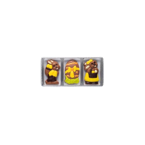 Weibler Confiserie 3 figuras de Pascua en chocolate con leche: huevo, conejo con cesta y conejo con cesta - 1 x 30 gramos