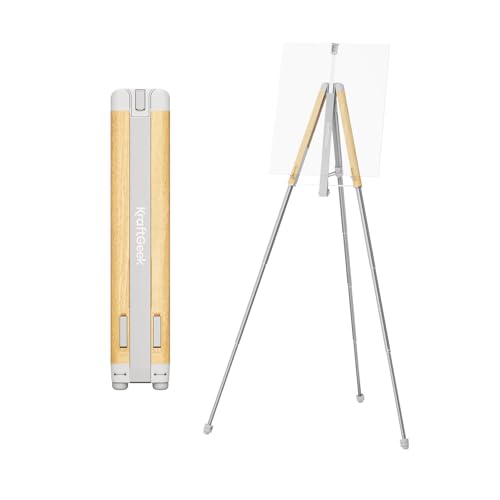 KraftGeek Easel for Painting, 65'' Portable Easel Stand for Adults, Folding Plein Air Easel for Artist, Display Easel Stand with Adjustable Canvas Holder for Wedding & Party Signs, Oak