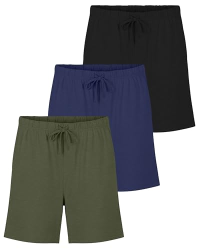 Image of 3 Pack Men's Pajama Shorts Sleep Lounge Cotton Sleepwear PJ Bottoms Pockets | Available In Big & Tall, Comfy, Soft, Jersey, Knit, Drawstring, Elastic Waist, Cozy, Cooling, Summer, Breathable, Pijama