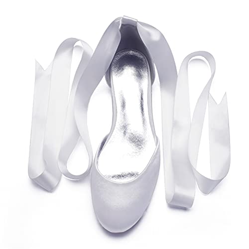 Ballet Flats Satin Comfortable Closed Toe Ribbon Tie Women Bride Wedding Shoes3