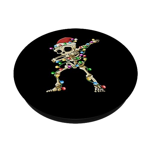 Dabbing Skeleton, Christmas 2023, Dabbing Skull w/ Santa Hat PopSockets Swappable PopGrip, Black - Image 2