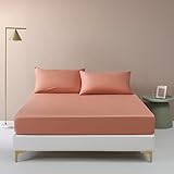 Qué es 100% viscosa: Descubre todos los detalles de esta tela Simple&Opulence 100% sábana Bajera de Viscosa de bambú, sábana de fácil Cuidado y Duradera con Bolsillo Extra Profundo(150x200cm, Bambú Naranja-Rosa)