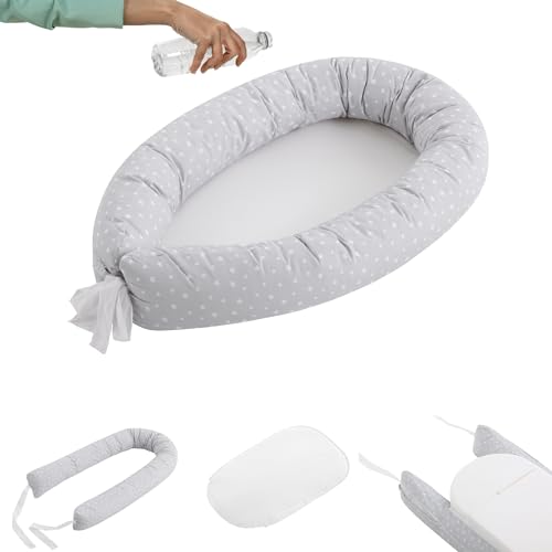 Cuna Nido para bebé recién nacido Moon Amour, cojín reductor con base impermeable, desenfundable y lavable, 100% algodón, certificado OEKO TEX® CoolDreams