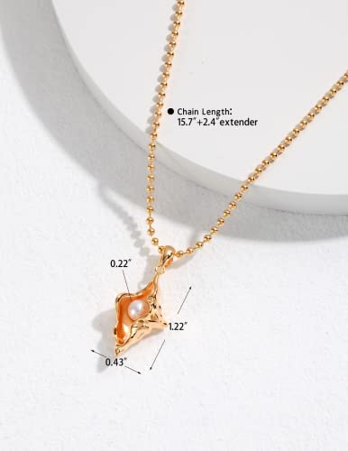 N9Nemuses 18K Gold Plated Sterling Silver Round Freshwater Cultured Pearl Conch Ball Chain Pendant Necklace For Women #TOP1