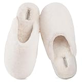 Snug Leaves Women's Fuzzy Scuff Slippers Soft Comfy Memory Foam Non-slip Indoor House Shoes (Cream White, Size 9-10)