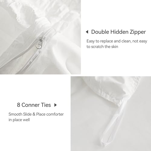 Image of JELLYMONI Bright White Duvet Cover Full Size, 3pcs Washed Microfiber Bedding Set, Soft Breathable Seersucker Duvet Cover Set with Zipper Closure and Corner Ties for All Seasons