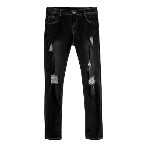 Maiyifu-GJ Men's Straight Slim Fit Ripped Jeans Skinny Distressed Destroyed Denim Pants Holes Lightweight Tapered Leg Jean (Black,3X-Large)