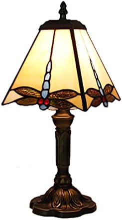 LITFAD 110V-120V Glass Shade Table Light Dragonfly Motif Square Desk Lamp Creative Bedside Table Lamp with Aged Bronze Base for Restaurant Bedroom Hotel Office
