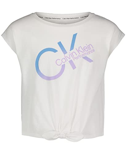 Image of Calvin Klein Girls Short Sleeve Performance T-Shirt, Crew-Neck Neckline & Logo Detailing