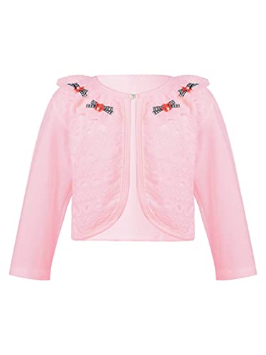 FEESHOW Kids Girls Solid Color Lace Flower Short Cardigan One Button Closure Ruffle Bowknot Bolero Shrug Dress Cover up