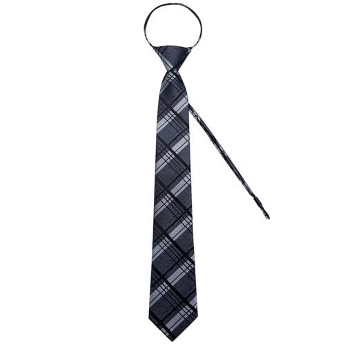 Image of DiBanGu Mens Zipper Ties Silk Adjustable Necktie Pocket Square