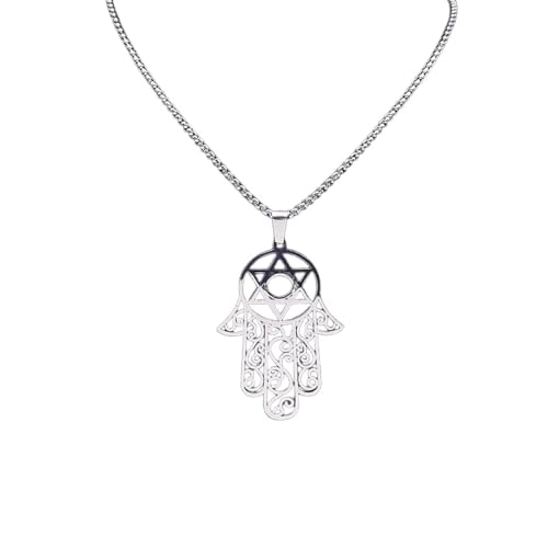 Collier main de Fatima homme anti-ternissement étoile David juive couleur argent