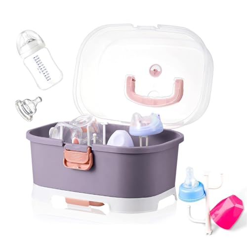 Image of Baby Bottle Organizer for Storage, Baby Bottle Storage Large Capacity with Lid Cover Anti-Dust Protection and Cutlery Storage Drying Rack Portable Large Capacity Bottle Organizer Baby (purple)
