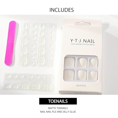 Outyua Solid Square Fake Toenails Matte Press on Toe Nails Short Acrylic False Toes Nails Cute Artificial Beach Full Cover Toenail White for Women 24 Pcs (White)