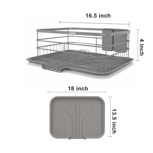 Image of ZOLMIX Dish Drying Rack, Dish Drainer Basket with Drainer Tray, Utensils Drying Rack Anti-Rust Detachable Cutlery Holder, Bartan Basket with Drain Tray, Kitchen Utensils Organizer, Grey (42x32x13 CM)