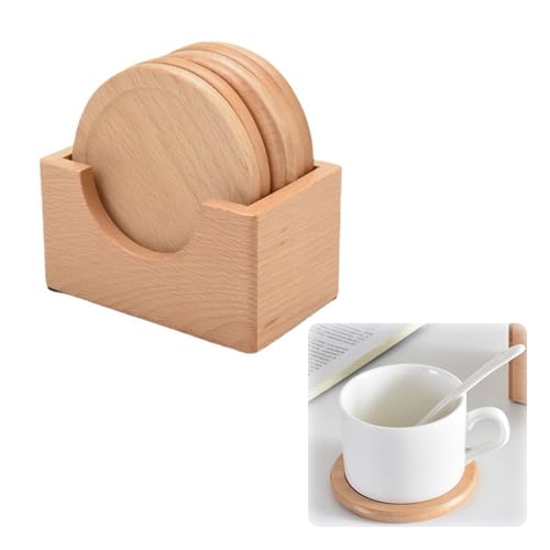 YANHUILAY 木製 コースター【6枚セット】コップ敷き コーヒー 茶托 断熱マット 茶パッド 収納ケース付き おしゃれ 天然木 割れにくい 防水 耐熱性 滑り止め 軽量 丸型 (1)