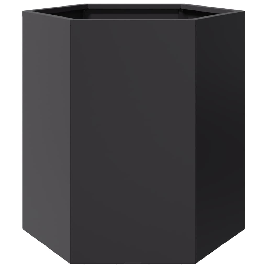 Vidaxl Steel/Black Garden Planter, Plant Pot For Patio Balcony Terrace, Flower Pot For Flower Herb Plant, Outdoor Planter Box, Hexagon