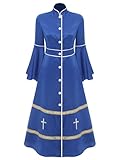 Sinleey Church Robes for Women Flared Sleeves Button Clergy Dress Choir Robe Liturgical Vestments Royal Blue 3X-Large