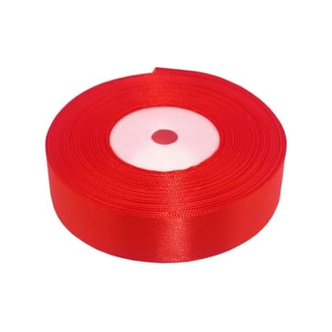 Model Worker 1" Wide Solid Single Face Satin Ribbon 50 Yards for Wedding Details, Sewing Projects, Gift Wrapping, Invitation Embellishments and Crafting Projects (Red) Cover