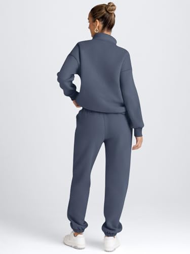 Image of AUTOMET Women's Sweatsuits 2 Piece Outfits Lounge Sets | Cozy Airport Outfits,Casual Sweat Sets for Fall and Winter,Half Zip Pullover and Baggy Sweatpants with Pockets