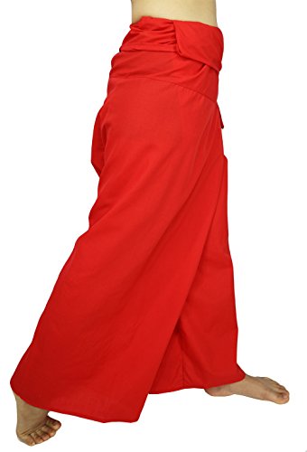 Lovely Creations Jumbo Size Man Women Thai Fisherman Wrap Pants Toray Wild Leg Baggy Yoga Casual Trousers Waist 60" (Af Red) #TOP5