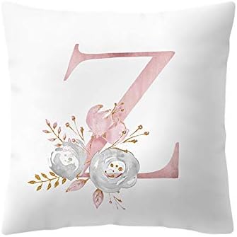 Watopi Pink Soft Pillowcase, Alphabet Letter Cushion Cover, Personalised Floral Print Throw Pillow Cover, 45 x 45cm 1 PC, for Bed Sofa Home Décor, (A)