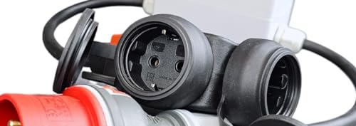RoadEu Starkstrom Adapter, CEE Stecker 32A, 380V auf 220V Adapter, 3X 220V Schuko Kupplung, Sicherungskasten mit 3X Leitungsschutzschalter 16A C, Gummi Starkstromkabel 1 Meter. Adapter 32A auf 230V