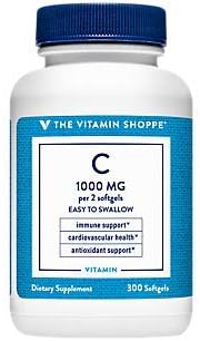 The Vitamin Shoppe Vitamin C 1,000MG, Easy to Swallow, Antioxidant That Supports Immune and Cardiovascular Health (300 Softgels)