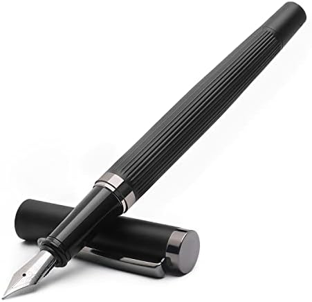 GuangJu Polar Night Black Fountain Pen, Classic Black Frosted Design Penwith Amazing Comfort Grips, Fine Nib- Includes Ink Converter-Perfect for Men & Women,Executive Office, Professional