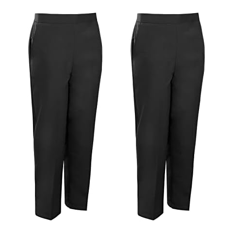 Pack of 2 Ladies Elasticated Pocket Trousers Womens Pull On Pants Stretchy Bottoms 8-24 (22, Black Trouser) Cover