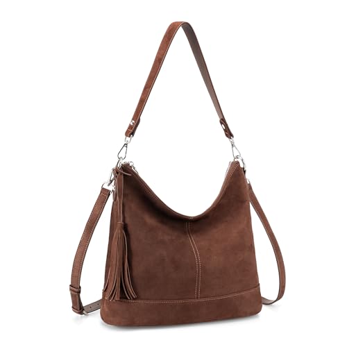 Image of Genuine Leather Hobo Crossbody Bag for Women, Soft Real Leather Bucket, Shoulder Handbag Purse with 2 Removable Strap