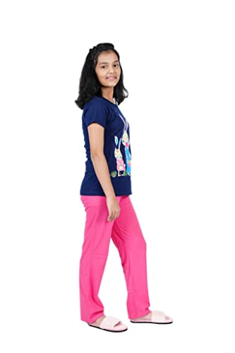 Image of Rabbittospotty Cotton Hosiery Cartoon Printed Night Suits for Girls (9-16 Years) Red White Navyblue Pink and Greenwhite