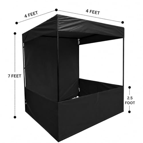 Image of Canopy Tent Portable Waterproof Demo Booth Canopy Stall 4x4x7 Ft for Outdoor Advertising, Marketing Stall, Exhibitions - UV Protection Portable Tent, Heavy-Duty with Carry Bag (4x4x7, Black)