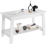 Coffee Table, 31.5 Inch White Modern Living Room Table, 2-Tier Rectangular MDF Wood Coffee Table, Small Tea Table for Home, Bedroom, Office, Apartment, Storage Shelf, Easy Assembly