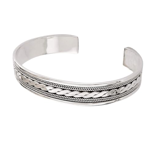 Bracelet jonc homme argent massif 925 manchette tressé ouvert réglable